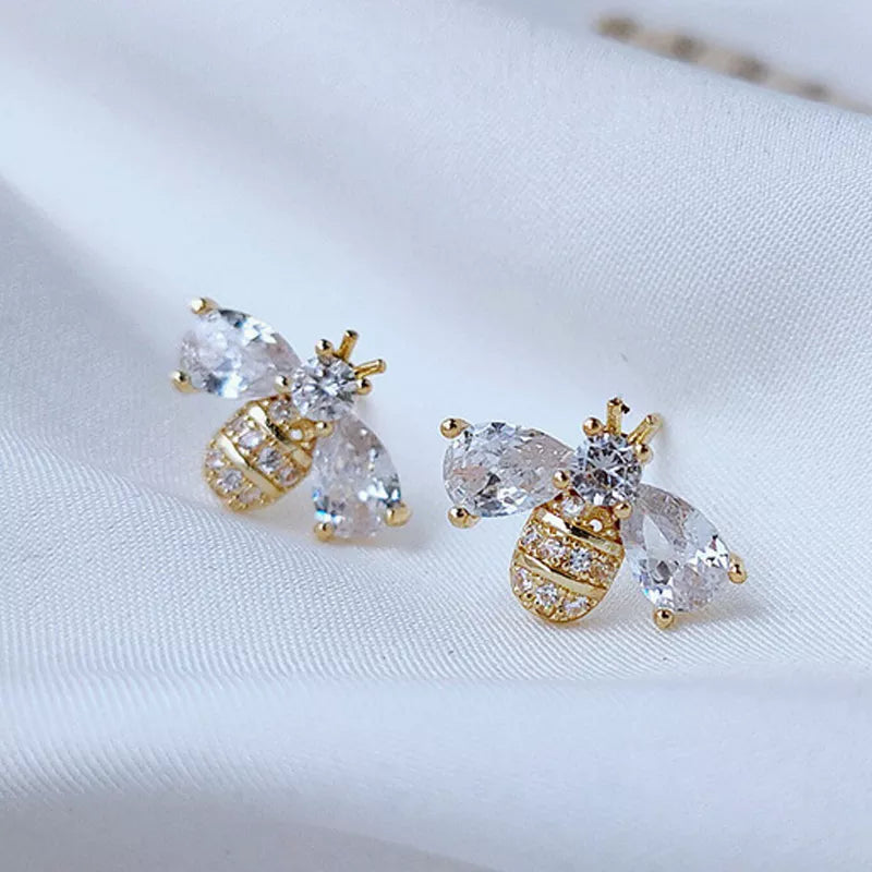 Bee Earrings Set with Zirconium Crystals