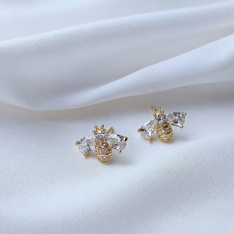 Bee Earrings Set with Zirconium Crystals