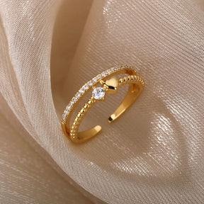 Adjustable Heart Ring Set with Zirconia