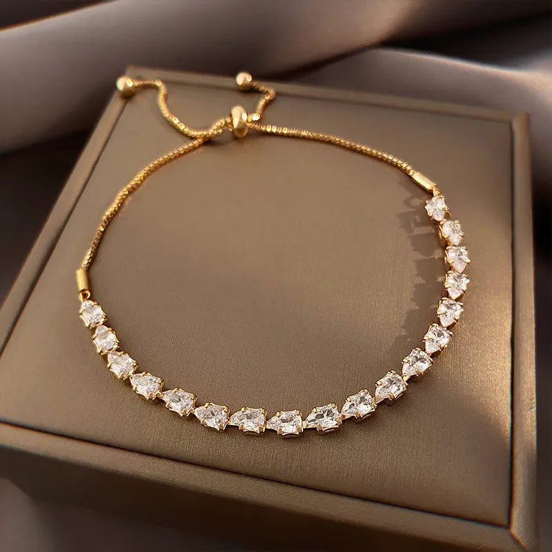 Gold Bracelet Set with Zirconium