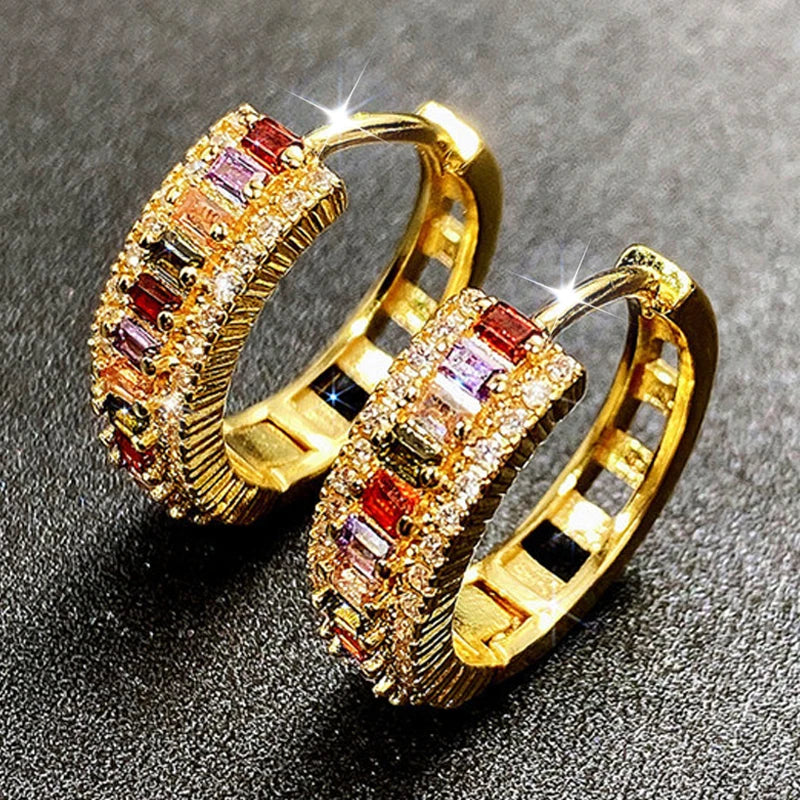 18K Gold Hoop Earrings with Stones