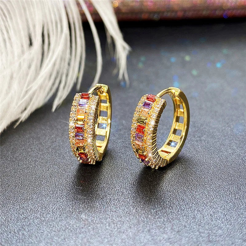 18K Gold Hoop Earrings with Stones